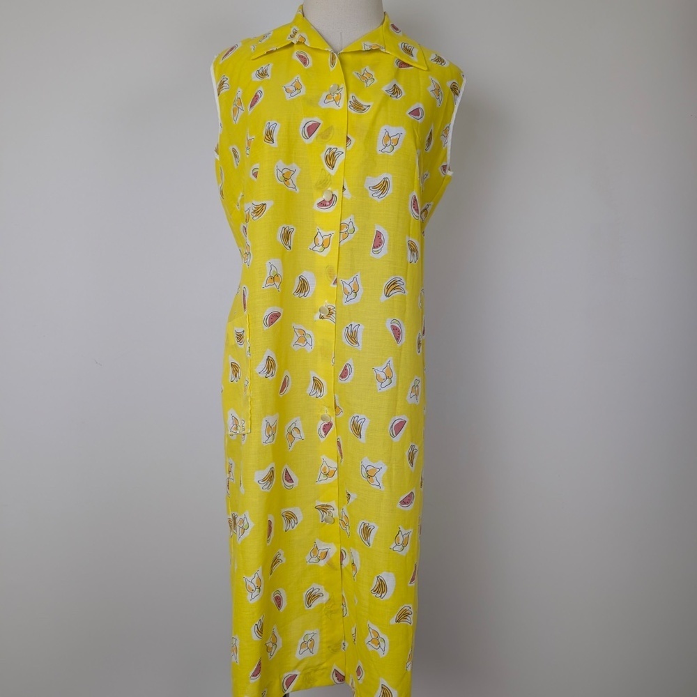 Yellow Fruit Duster Pajamas Button Down Size Medium Midi (v) - Picture 6 of 11